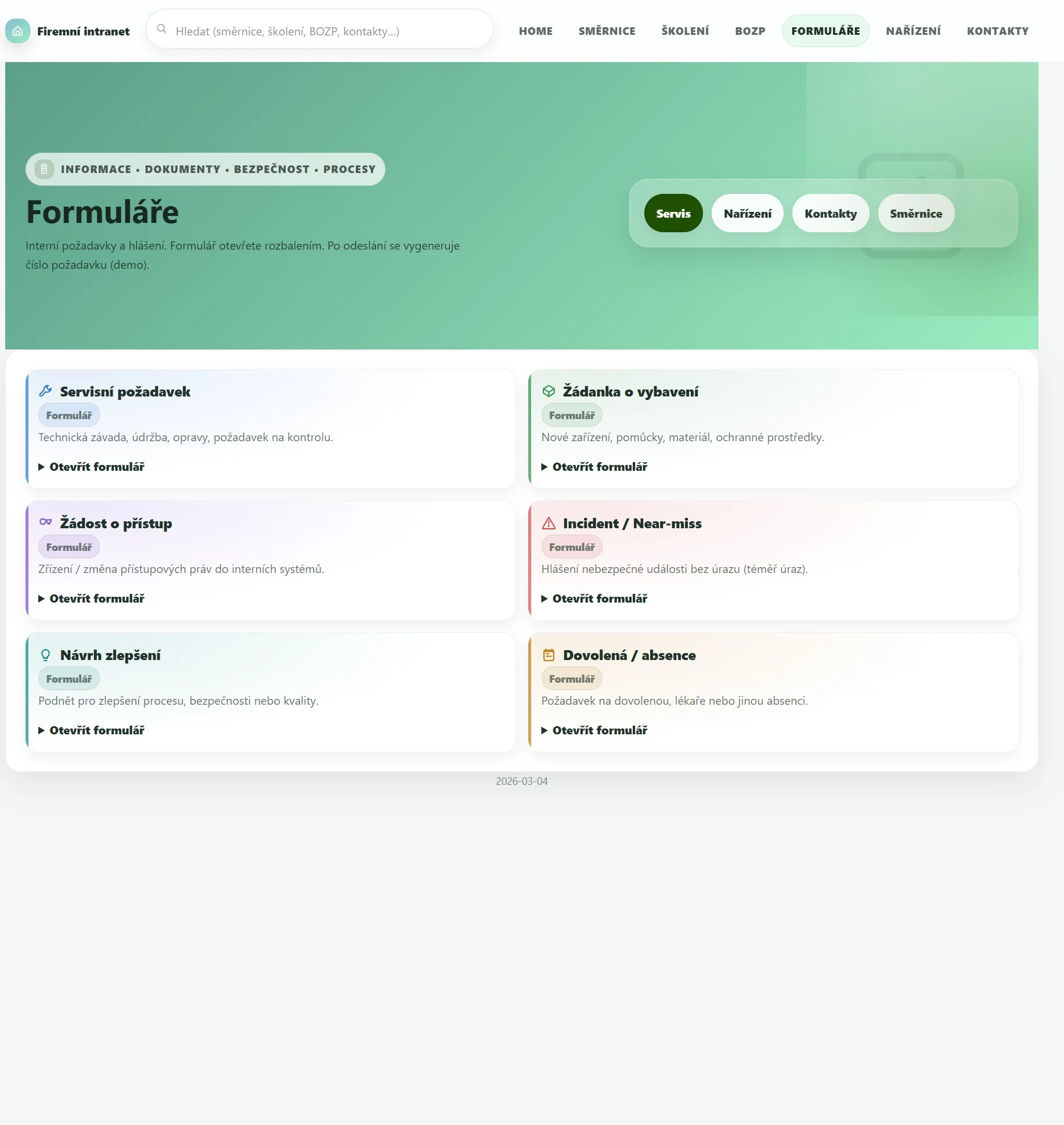 intranet formuláře