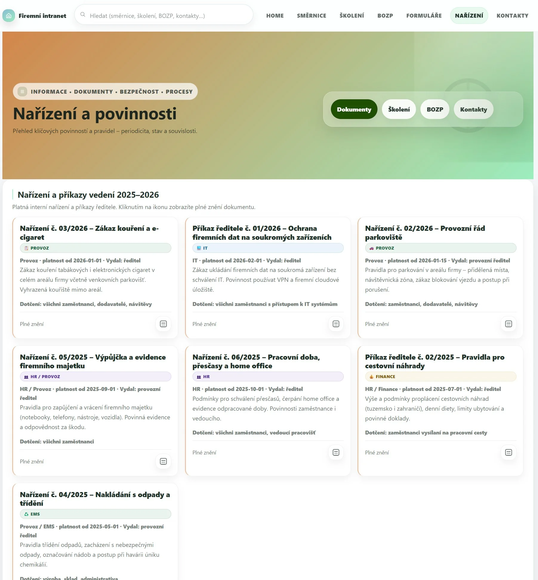 intranet nařízení