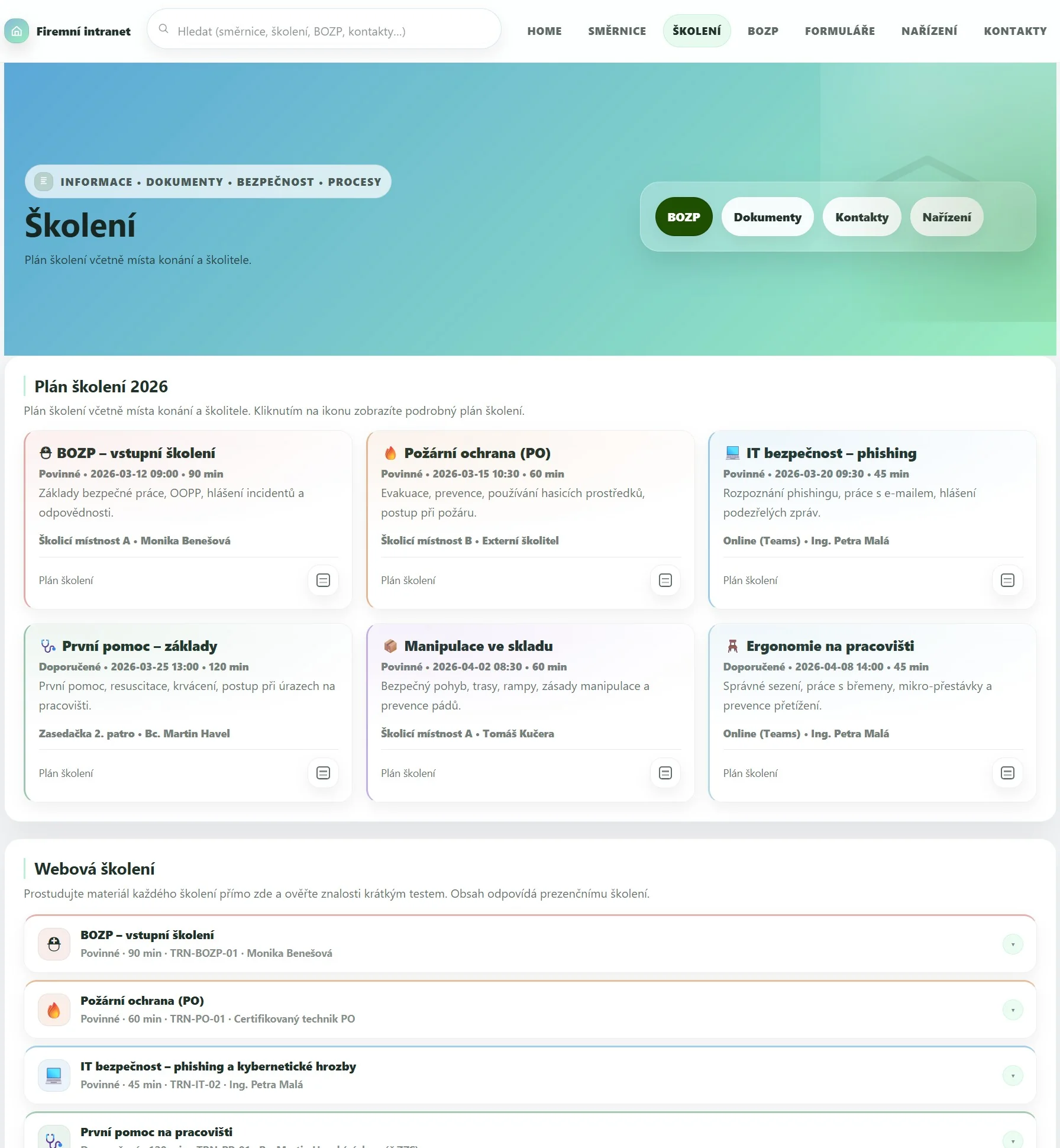 intranet školení