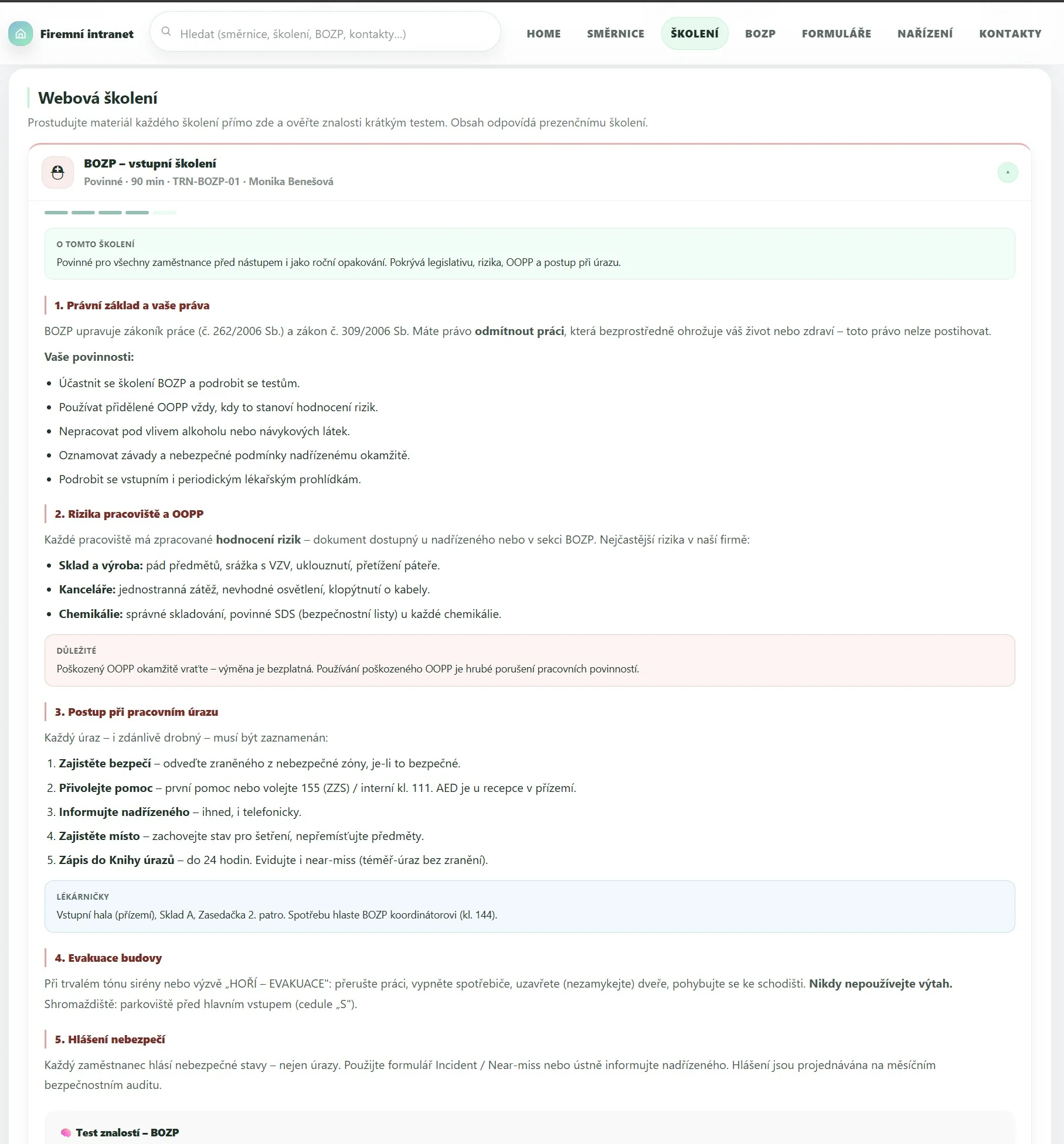 intranet webová školení